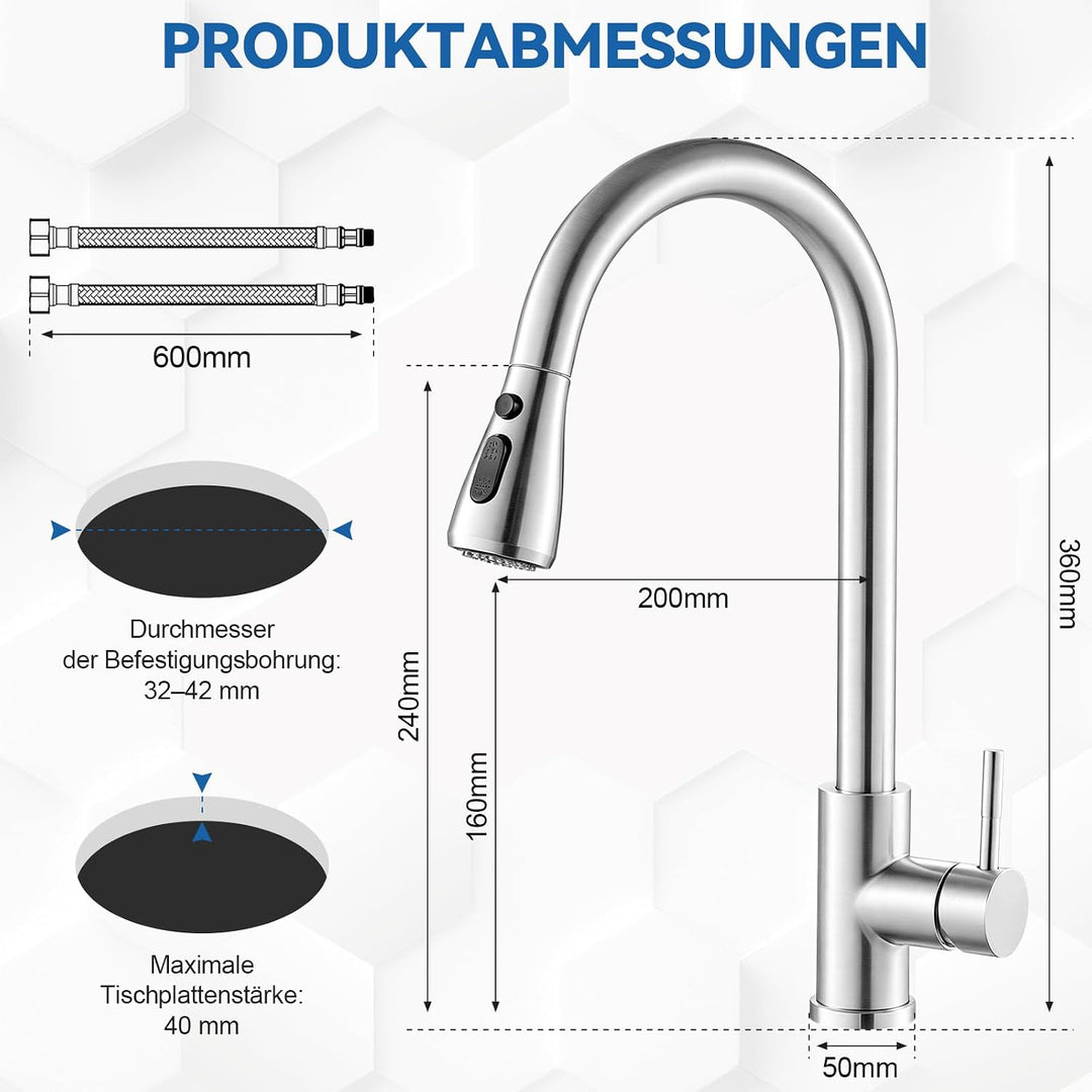 Wasserhahn Küche Ausziehbar, Küchen Wasserhahn mit Ausziehbare Düse