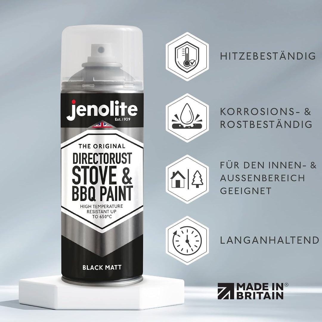 JENOLITE Directorust Grill &amp; Ofen Sprühfarbe - Schwarz Matt | 3x400ml I Hitzebeständiger Lack I Hoch