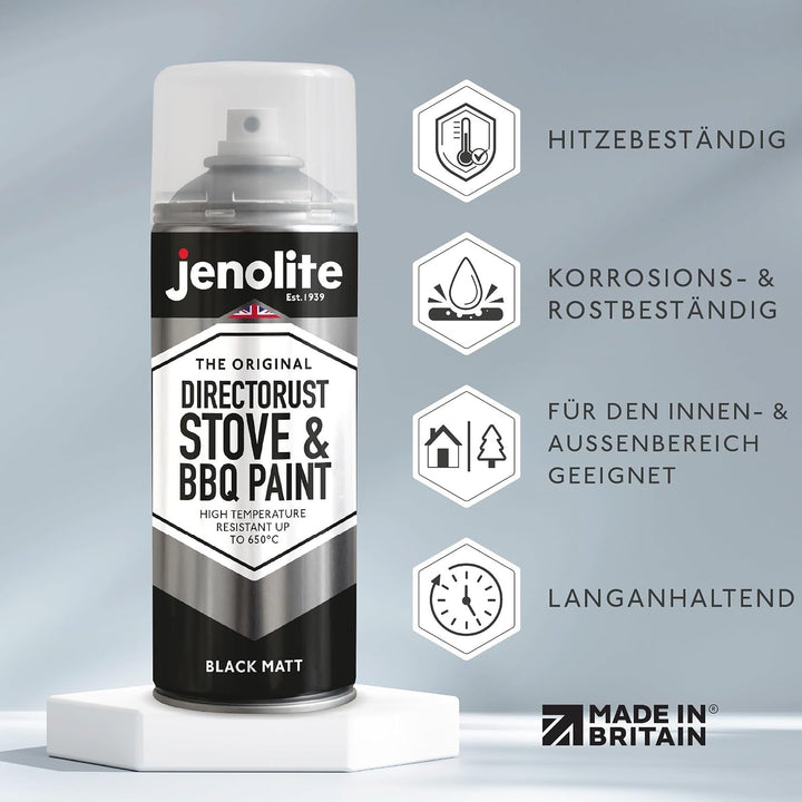 JENOLITE Directorust Grill &amp; Ofen Sprühfarbe - Schwarz Matt | 3x400ml I Hitzebeständiger Lack I Hoch