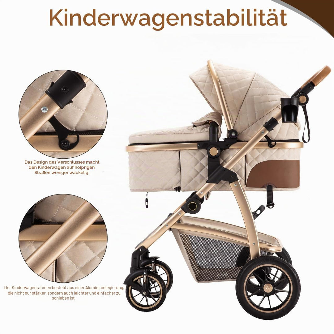 Kinderwagen 3 in 1, Baby Born Kinderwagen mit Einstellbarer Höhe Griff, Bergsteiger Stroller mit Ant
