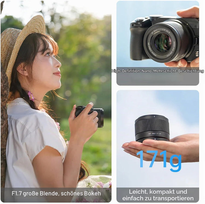 VILTROX 56mm F1.7 f/1.7 XF-Mount APS-C Objektiv für Fuji X, Autofokus STM-Objektiv mit grosser Blend