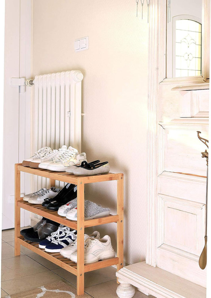 Dibea Bambusregal in zeitlosem Design, 70x26x55 cm, zur Regalwand kombinierbar, platzsparendes Stand