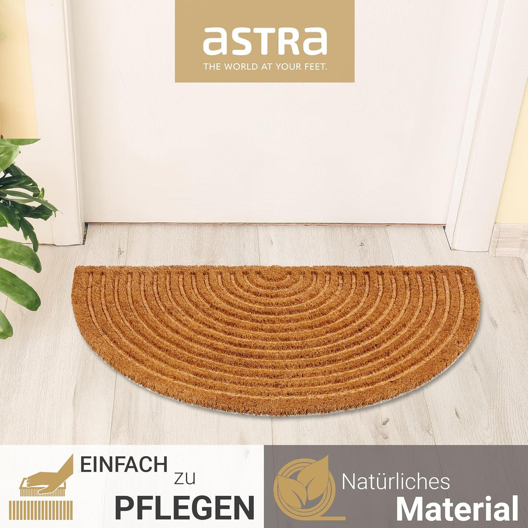 ASTRA Moderne Fussmatte Haustür - Kokosmatte 2er Set 45x75cm Halbrund Natur - rutschfeste Schmutzfan