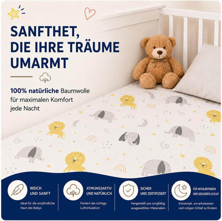 FlyIdeas 2 Spannbettlaken für Babybett Kinderbett 140x70 cm 100% Reine und Sanft Baumwolle Zertif |
