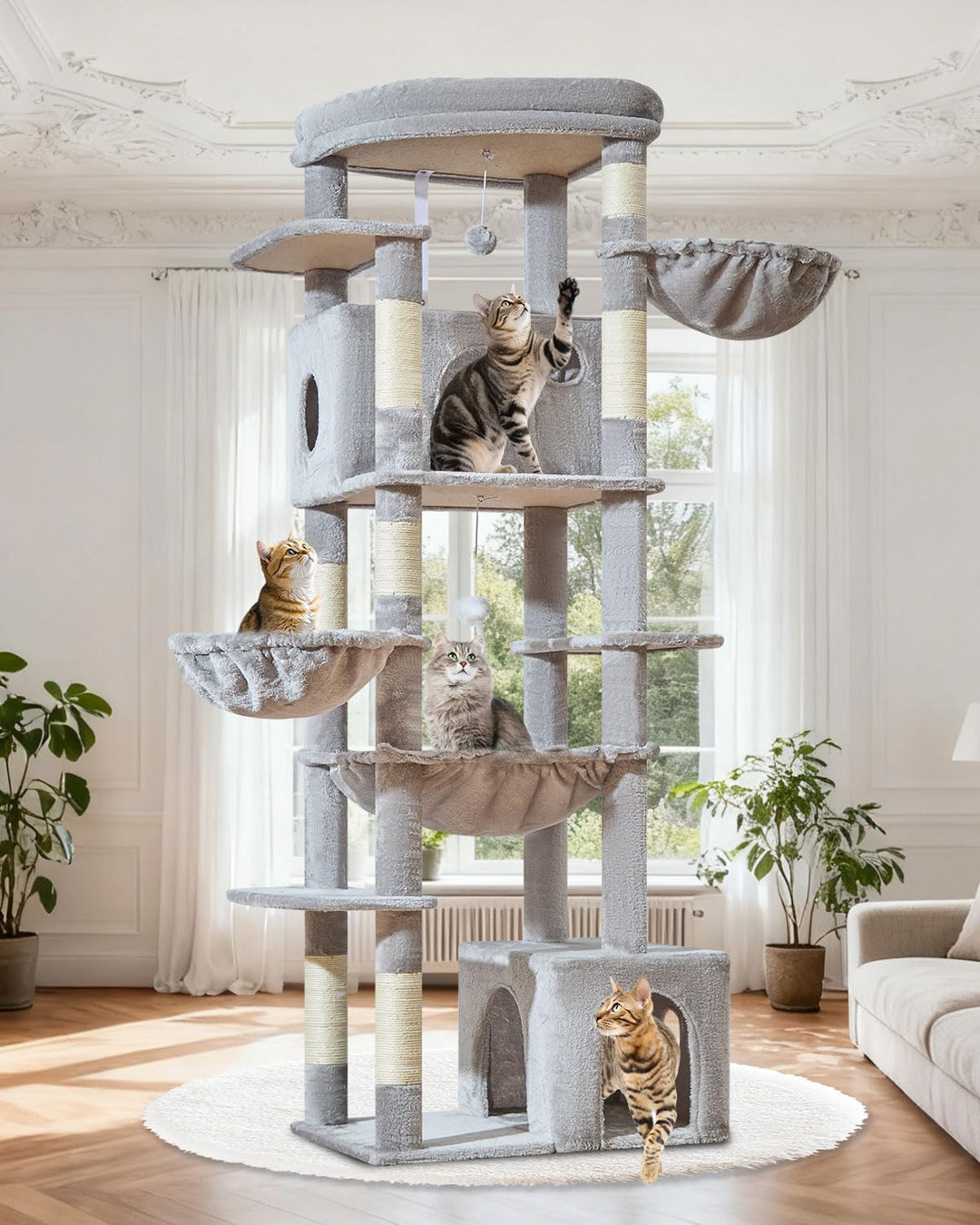 Taoqimiao 182 cm Kratzbaum XXL, Stabil, Gross, Katzenbaum für Katzen, F20W Hellgrau, Hellgrau