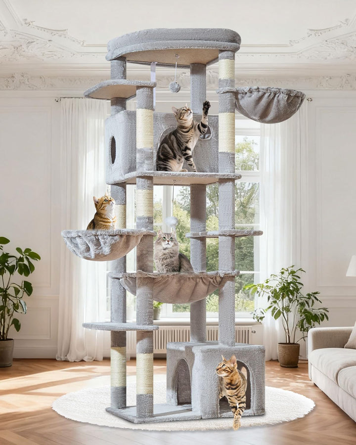 Taoqimiao 182 cm Kratzbaum XXL, Stabil, Gross, Katzenbaum für Katzen, F20W Hellgrau, Hellgrau