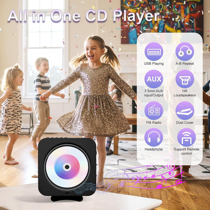Tragbarer Desktop-CD-Player mit mit Staubschutz – Wandmontierbarer CD Player Bluetooth Eingebaute Do