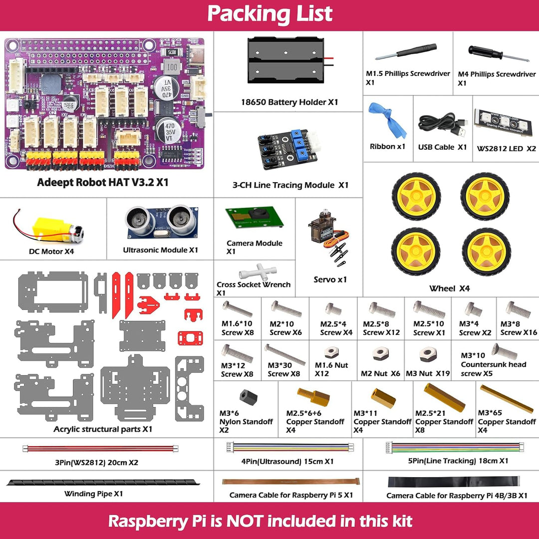 Adeept AWR 4WD WiFi Smart Robot Car Kit for Raspberry Pi 4/3 Model B+/B/2B, DIY Robot Kit for Kids a
