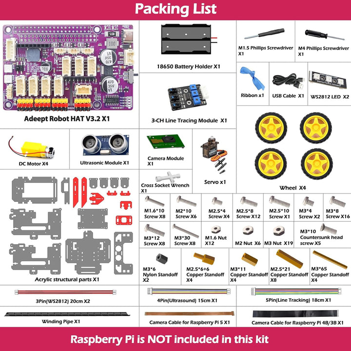 Adeept AWR 4WD WiFi Smart Robot Car Kit for Raspberry Pi 4/3 Model B+/B/2B, DIY Robot Kit for Kids a
