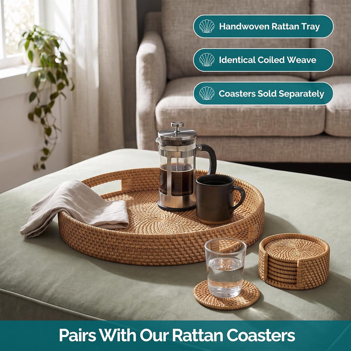 Jungle Culture Rattan-Serviertablett 34cm / 13,8" • Gewebte Serviertabletts mit Griffen für zu Hause
