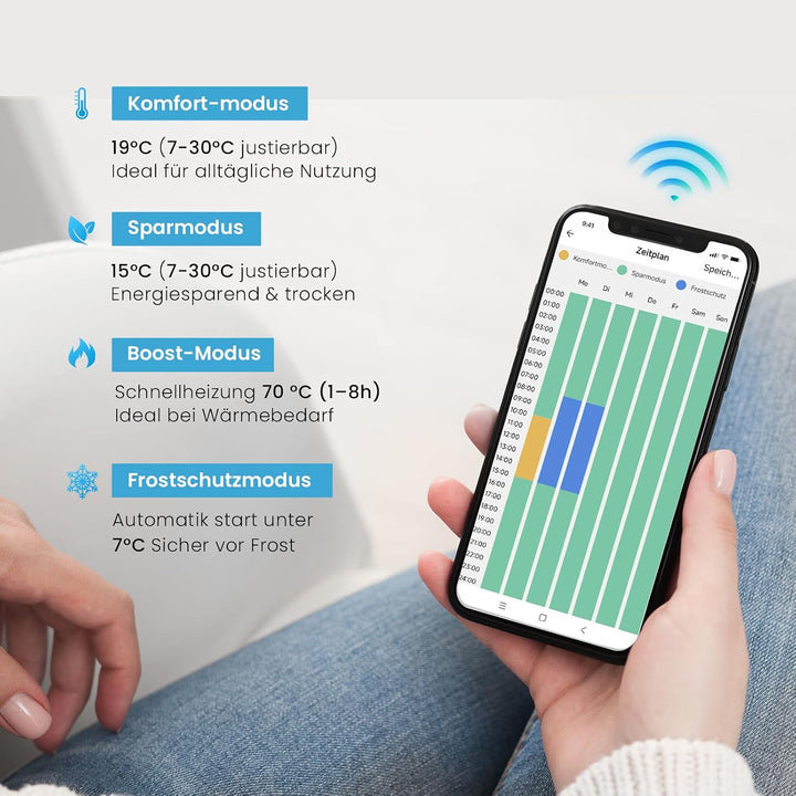 Heilmetz Handtuchheizkörper Elektrisch 1400 x 400 mm, Smart WiFi Thermostat Elektrischer Badheizkörp