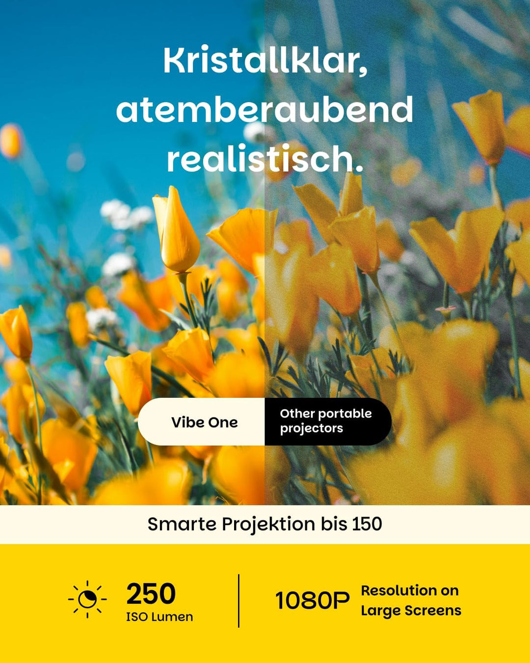 XGIMI Vibe One mit Akku Outdoor mini Beamer mit 70" Outdoor Beamer Leinwand | 1080p Full HD, Sound b