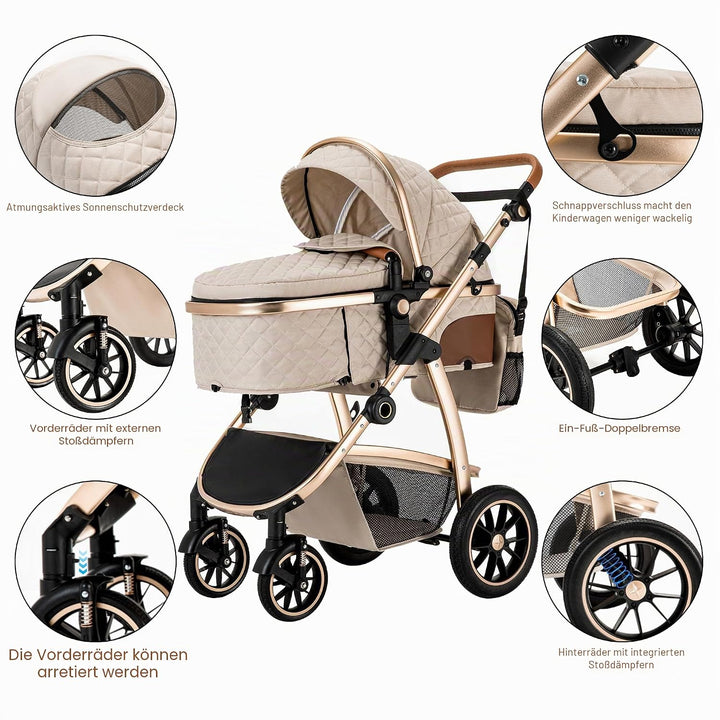 Kinderwagen 3 in 1, Baby Born Kinderwagen mit Einstellbarer Höhe Griff, Bergsteiger Stroller mit Ant