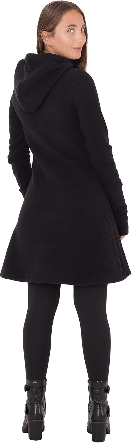 PUREWONDER Damen Kleid Fleecekleid mit Traumfänger und Kapuze dr31 S Schwarz, S Schwarz