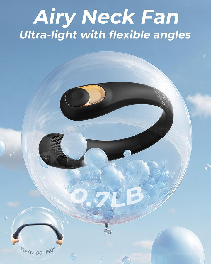 TUNISE Nackenventilator, persönlicher Ventilator mit LED-Display,per USB-C aufladbar, 4000-mAh-Akku,