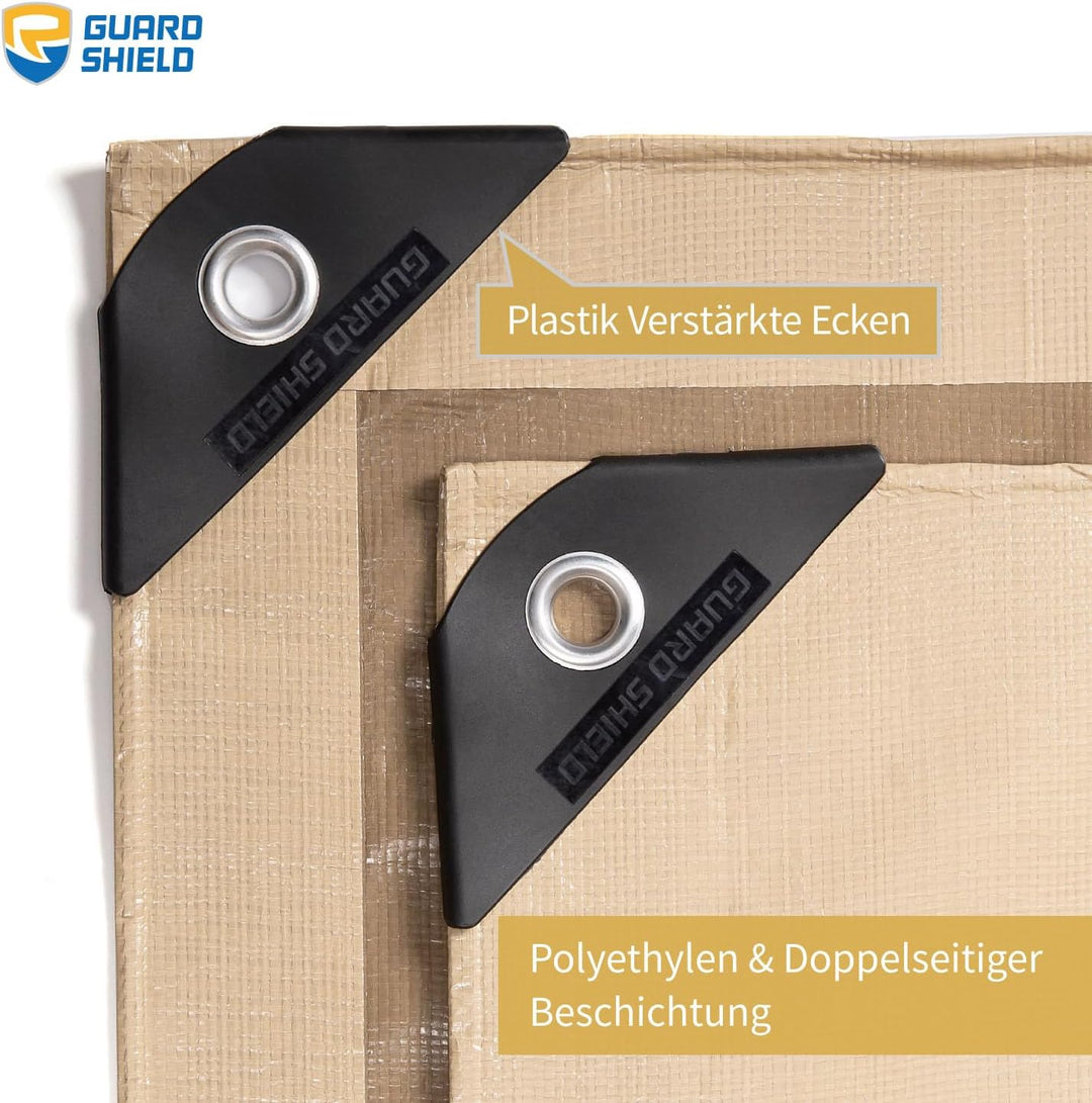 GUARD SHIELD Abdeckplane mit Ösen Wasserdicht 3m x 3m Beige/Khaki Plane Gewebeplane 160g/㎡ Schutzpla