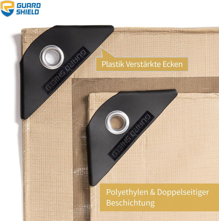 GUARD SHIELD Abdeckplane mit Ösen Wasserdicht 3m x 3m Beige/Khaki Plane Gewebeplane 160g/㎡ Schutzpla