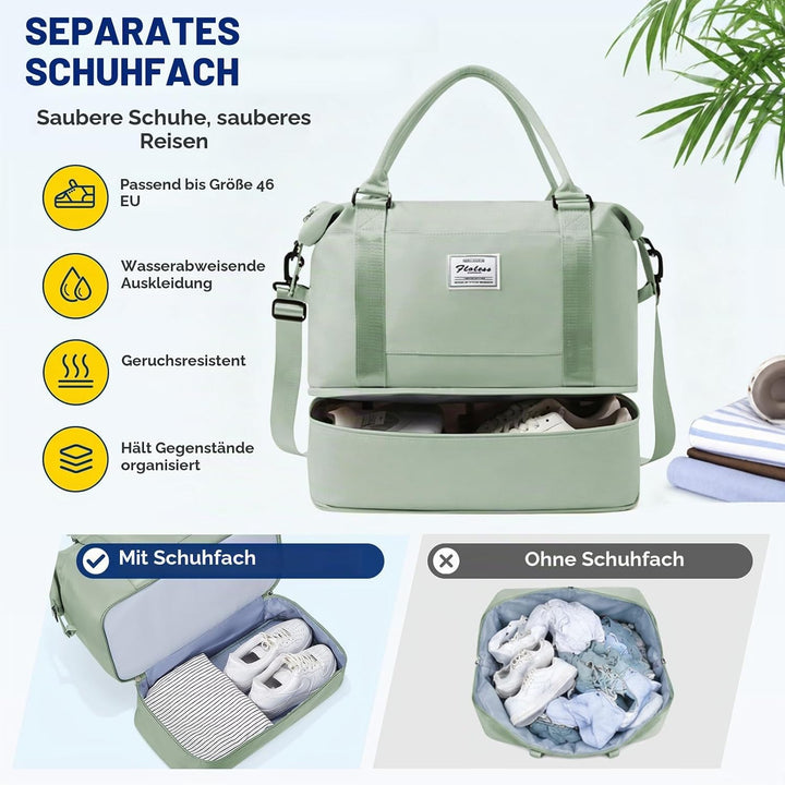SEAFEW Reisetasche Damen 40x30x20 Ryanair Handgepäck Tasche Sporttasche (Weissgrün) 40x30x20(24L) 1,
