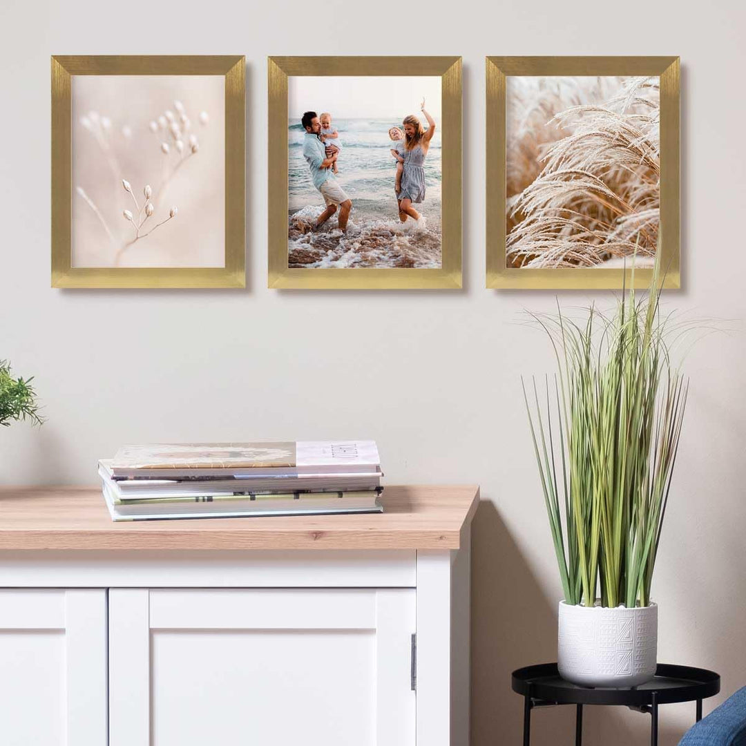 PHOTOLINI Bilderrahmen 20x25 cm Gold MDF-Holz, breite Rahmen, 3er Set, modern, bruchsicheres Acrylgl