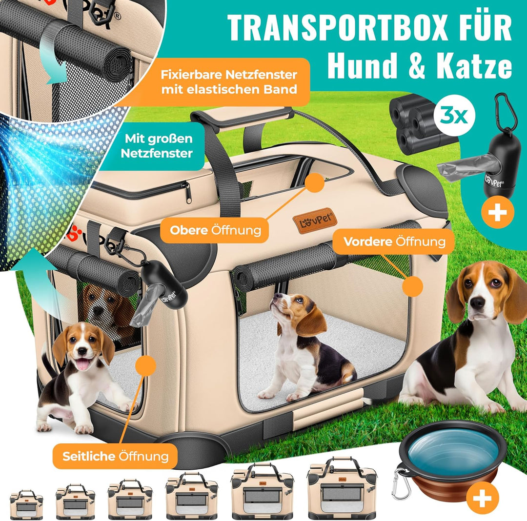 Lovpet® Transportbox Hund Katze Transporttasche XXL 91,4x63,5x63,5cm | Hunde-Tragetasche Faltbare Ka