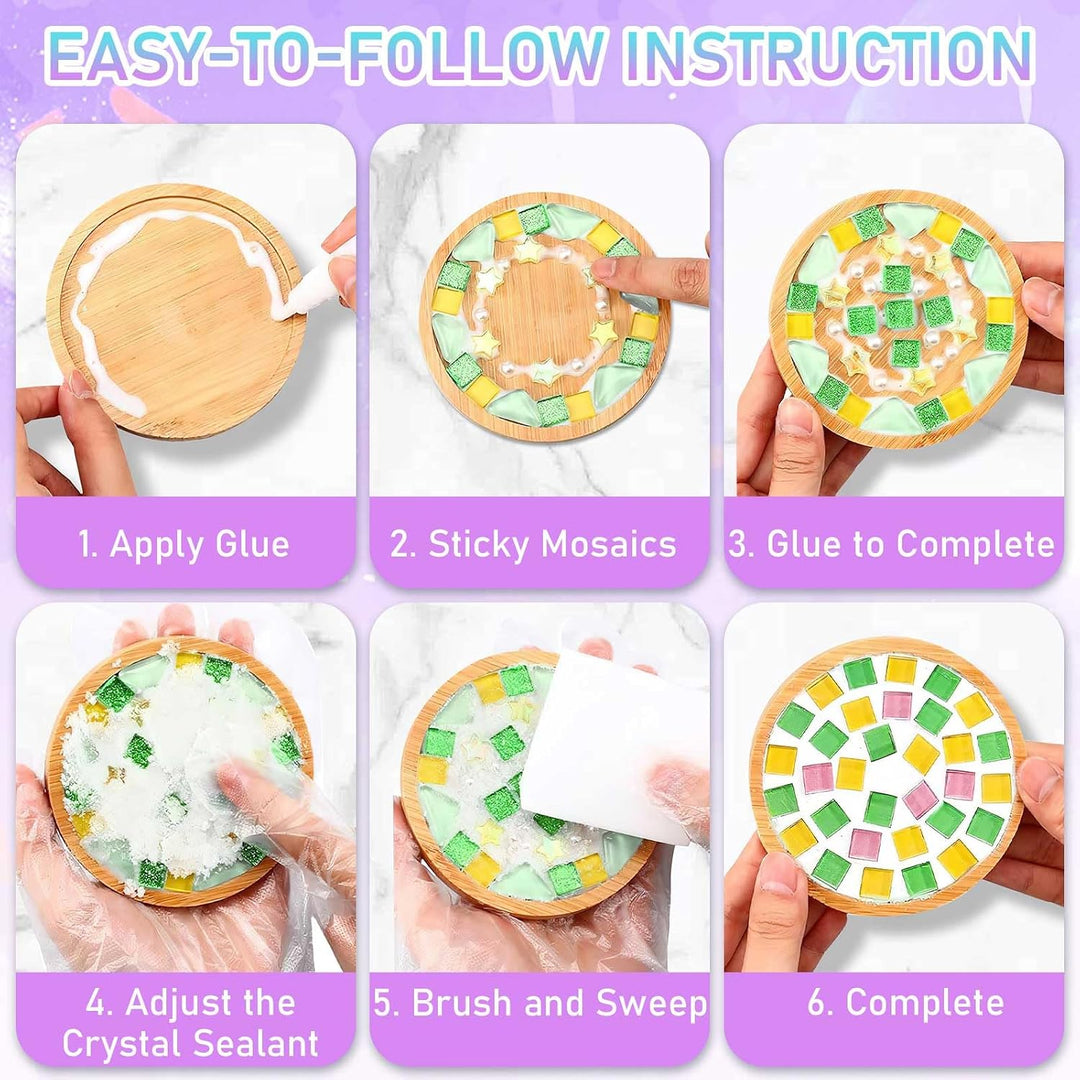 14 Stück Mosaik Bastelset Kinder, DIY Farben Holz Mosaiksteine Untersetzer