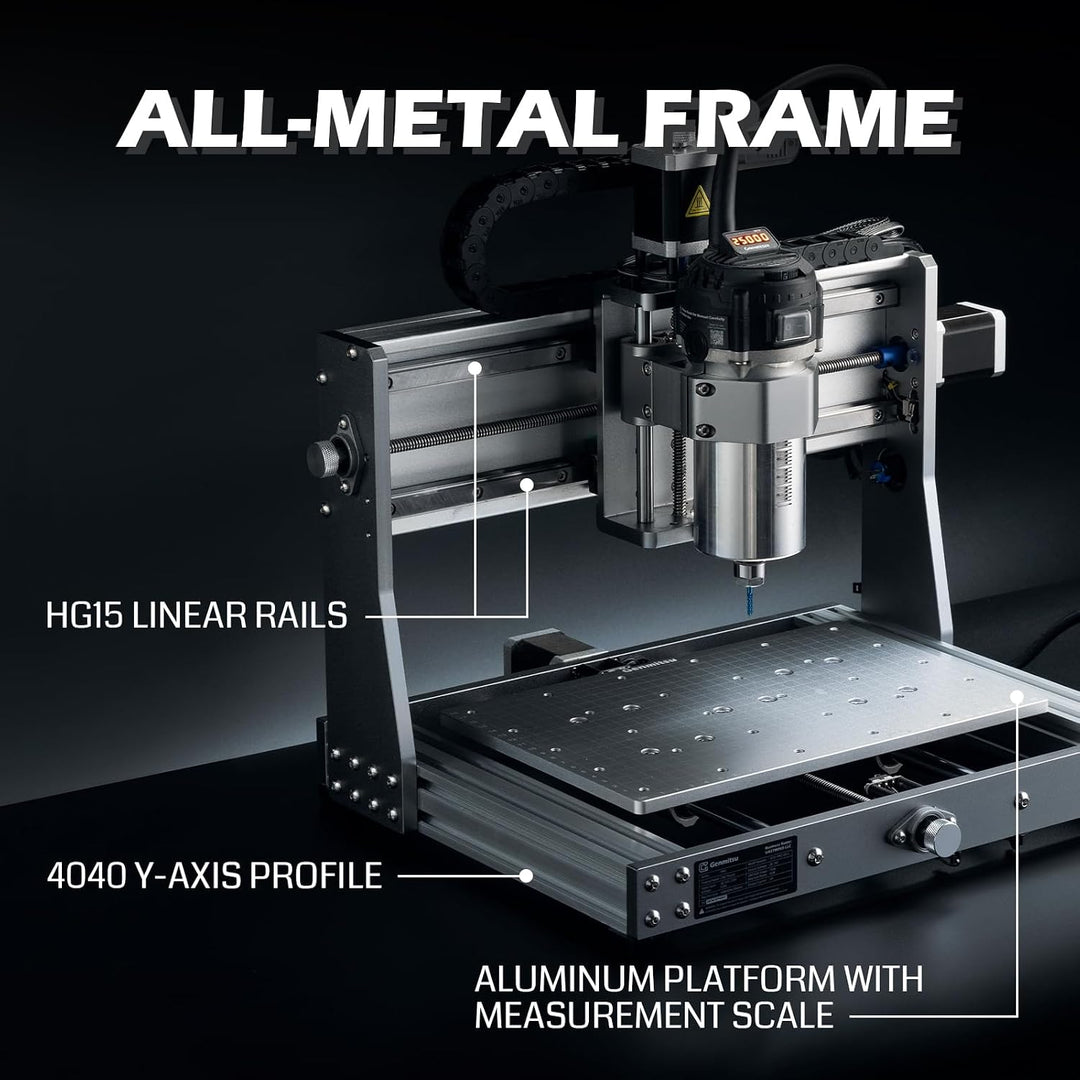Genmitsu 3020-PRO Ultra CNC-Fräsmaschine+Drehmodul, Vollmetall-Graviergerät, Aufgerüstete 710-W-Spin