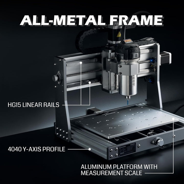 Genmitsu 3020-PRO Ultra CNC-Fräsmaschine+Drehmodul, Vollmetall-Graviergerät, Aufgerüstete 710-W-Spin