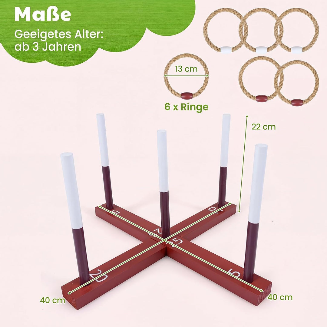 COSTWAY Ringwurfspiel aus Holz Rotbraun, Rotbraun