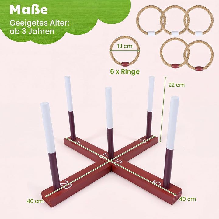 COSTWAY Ringwurfspiel aus Holz Rotbraun, Rotbraun