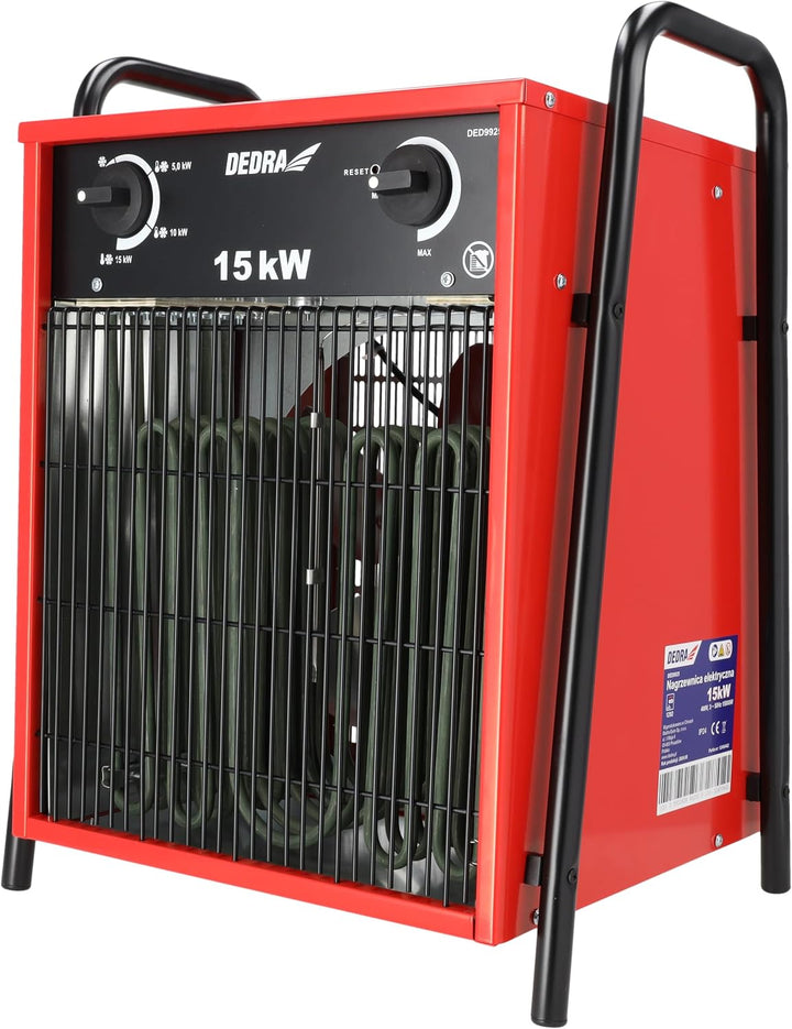 DEDRA Elektro-Lufterhitzer 15 kW, uadratisch, rot, nützlich in geschlossenen Räumen, Thermostat, ein