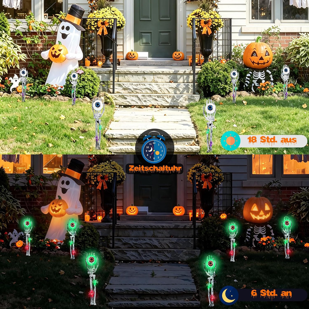 Halloween Deko Outdoor 6LED Leuchtende Skelett Hände Beleuchtung Grün Licht, Grün