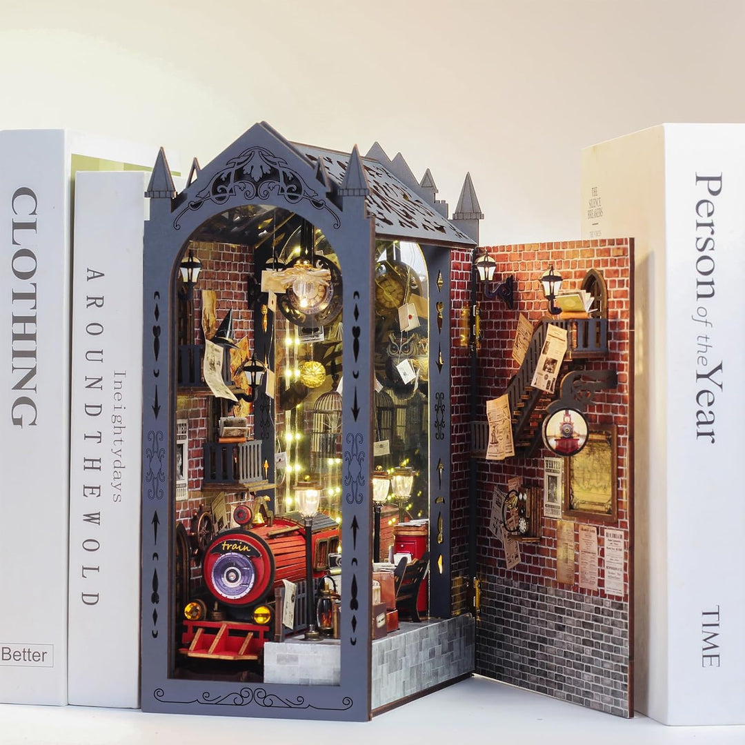 Cuteefun DIY Book Nook Kit mit Staubschutzhaube, Holz Miniatur Puppenhaus | Kreatives Handwerk für E