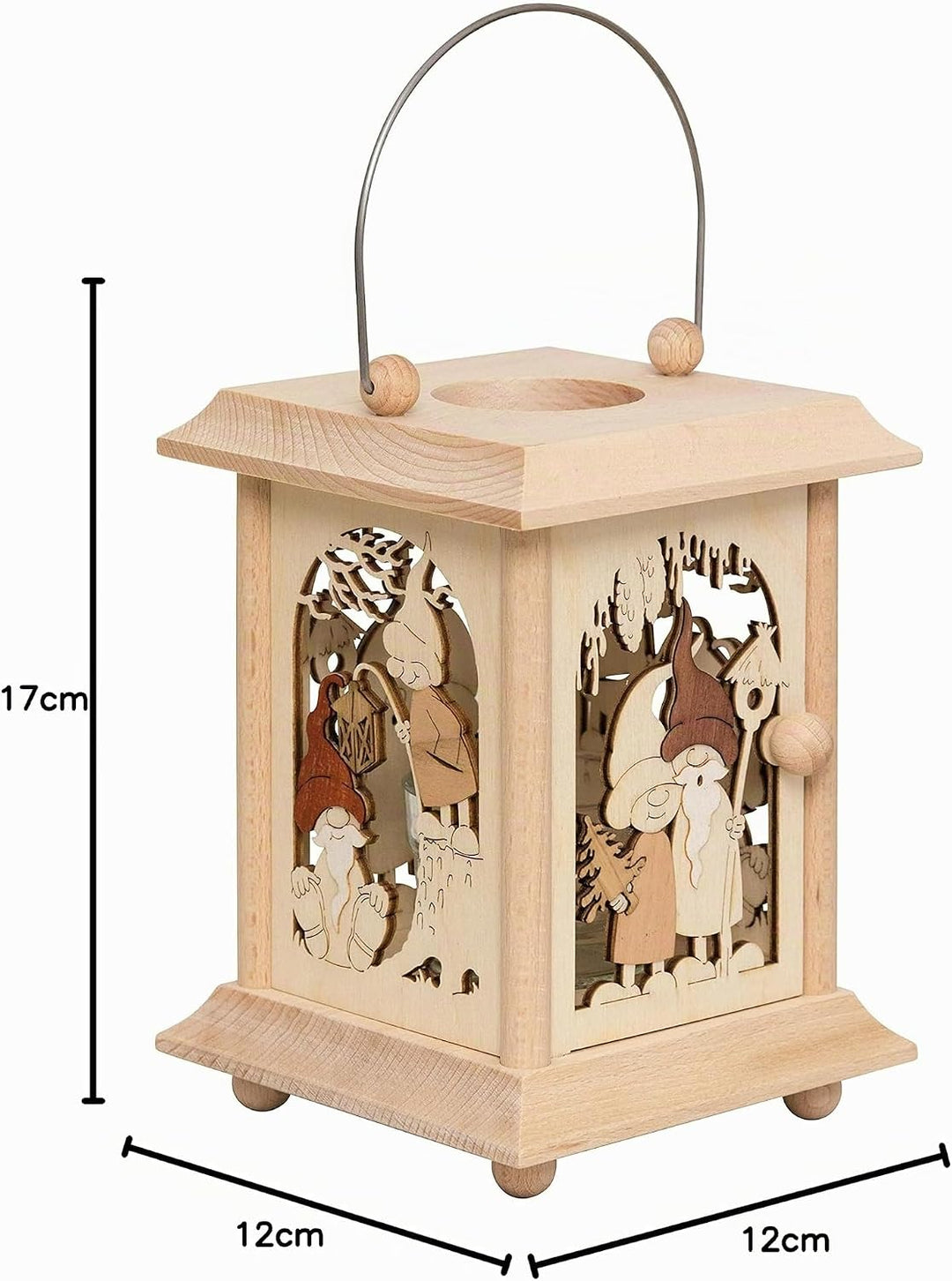 Drechslerei Kuhnert Tischlaterne/Teelichthalter - Motiv: Wichtel aus Edelholz - Masse: 11,5 x 11,5 x