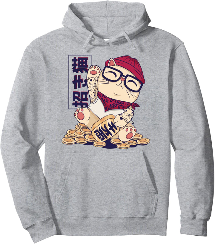 Japanische Neko Katze als Cartoon Hipster l Lustige Anime Pullover Hoodie