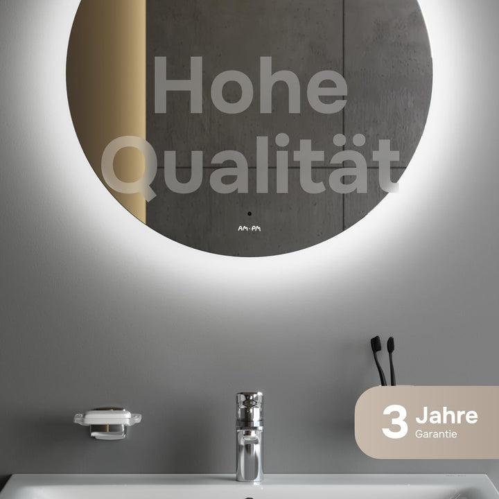 AM.PM Hit – LED Spiegel rund Ø 60 cm mit Beleuchtung | Badspiegel rund dimmbar | Badezimmerspiegel m