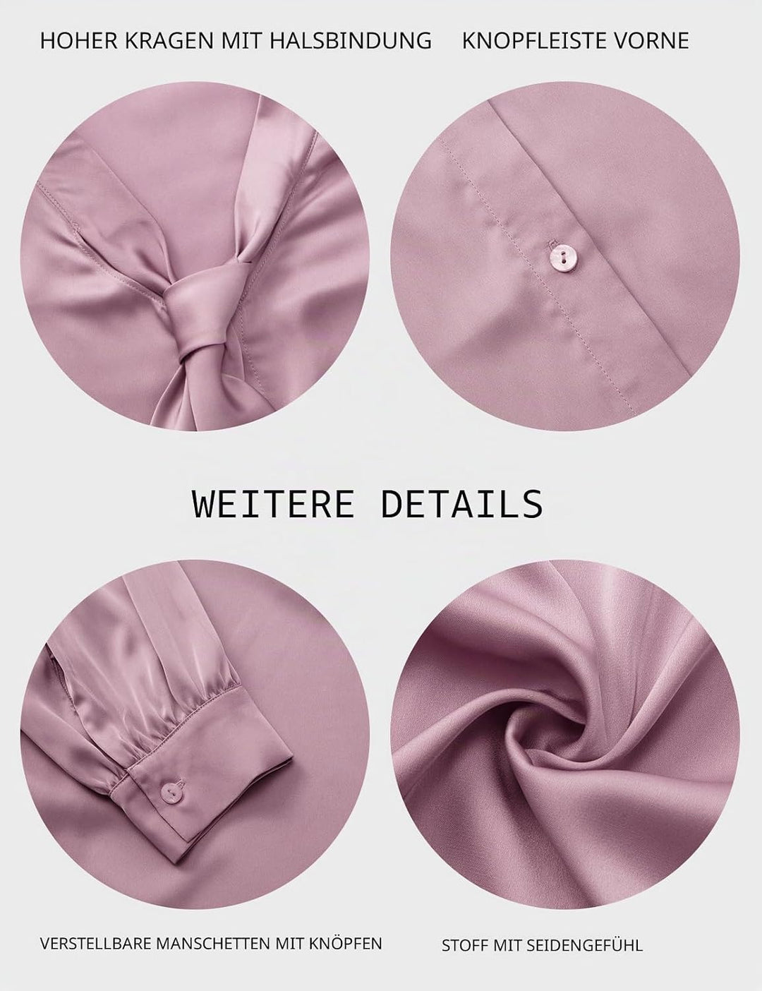 Tapata Bluse Damen Elegant Satin Button Down Hemd mit Schleife Female Hemdblus Langarm Business Lang