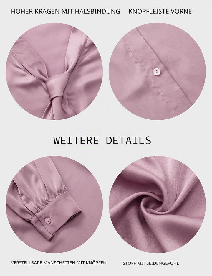Tapata Bluse Damen Elegant Satin Button Down Hemd mit Schleife Female Hemdblus Langarm Business Lang