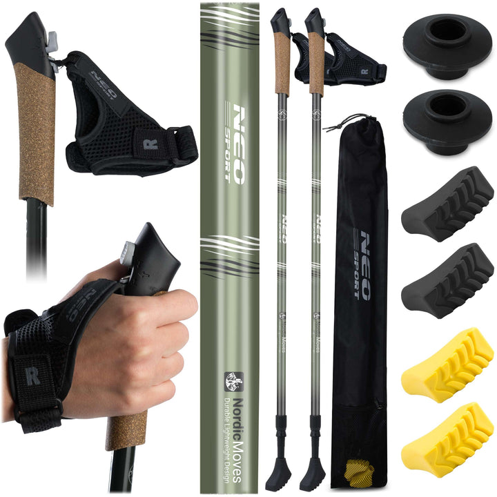 Neo-Sport Walking Stöcke Wanderstöcke Mit Korkgriff Aluminium Teleskop Verstellbar 85-143 cm 2 Stück