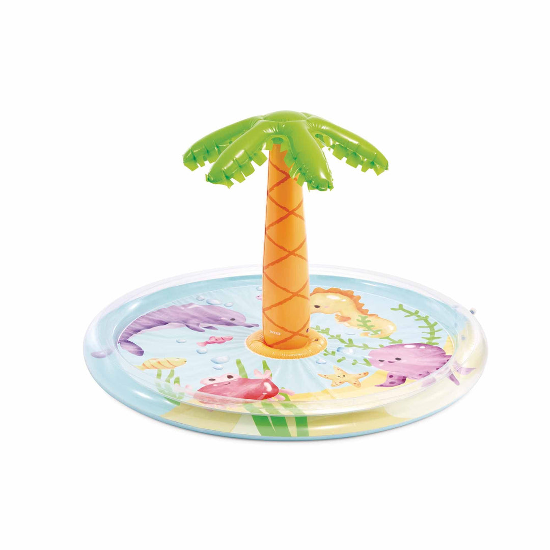 Intex Aufblasbarer Kinderpool mit Palmenspray, Ø 173 x 104 cm, mit Wasserspritzer, Schlauchanschluss