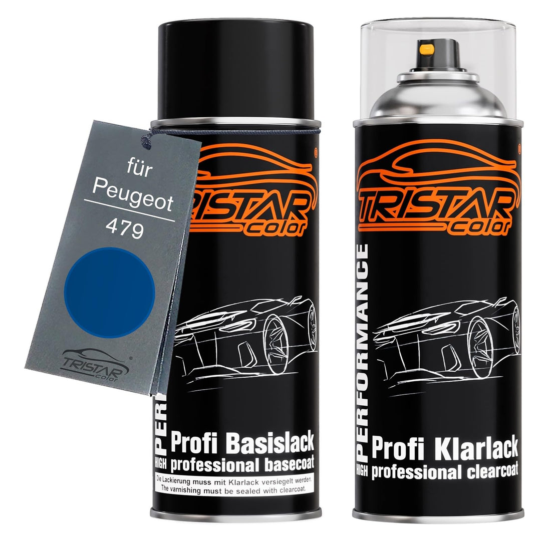 TRISTARcolor Autolack Spraydosen Set für Peugeot 479 Bleu Line/Clipper Blue Basislack Klarlack Sprüh