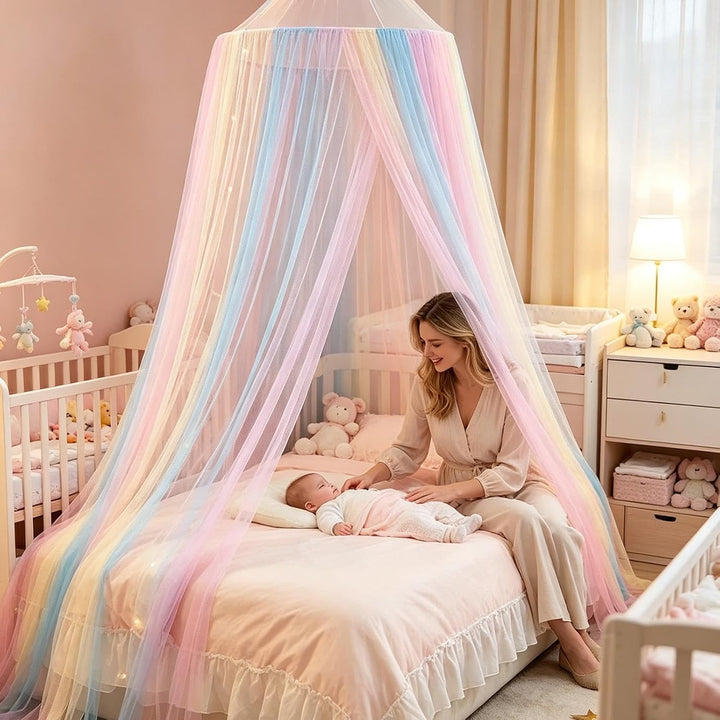 Mädchen Bett Baldachin Prinzessin Regenbogen Niedliches Atmungsaktives | Spielzelt und Schlafzimmerd