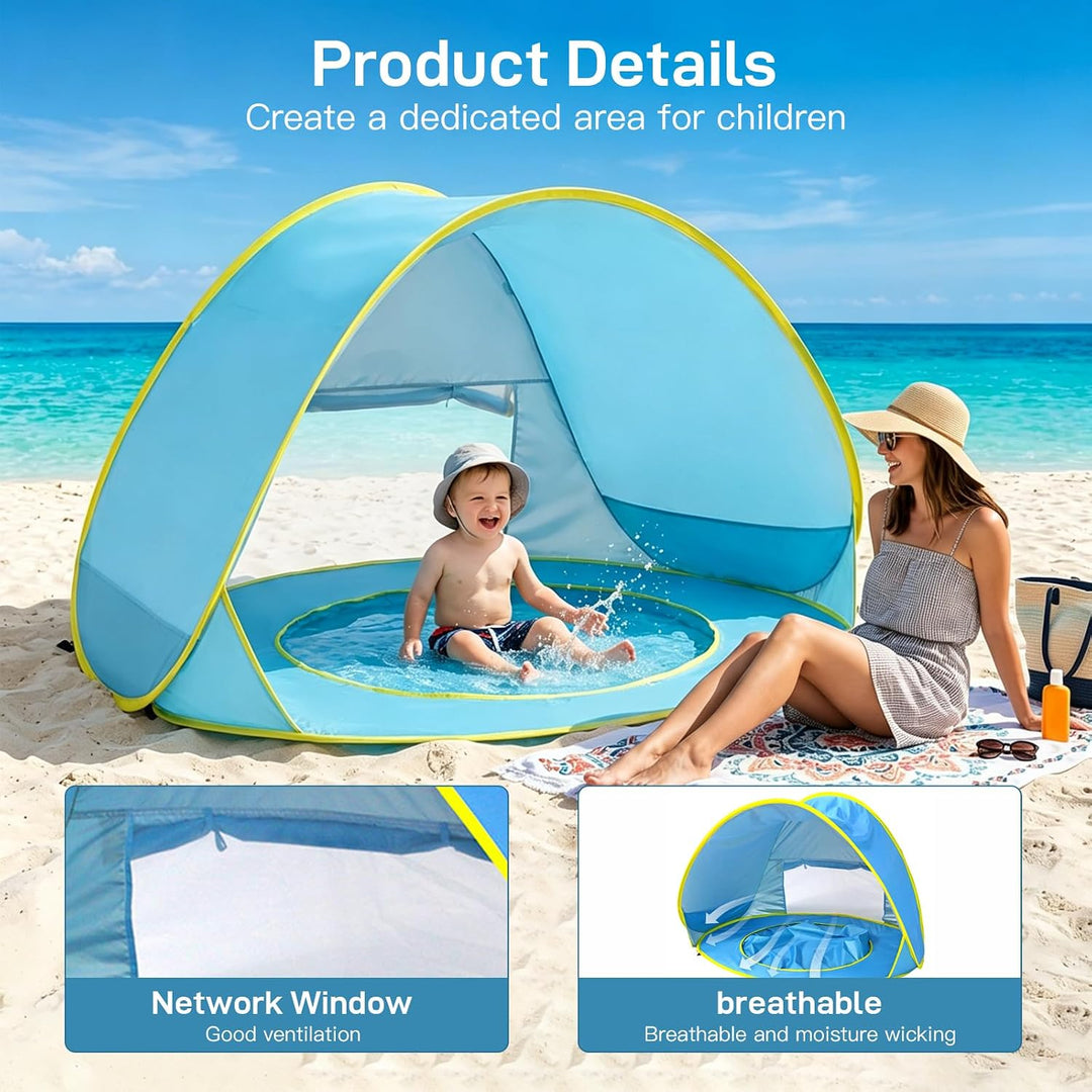 Strandmuschel Baby - Pop Up Strandmuschel UV Schutz 50+ - Strandzelt Baby mit Pool - Strandzelt Baby