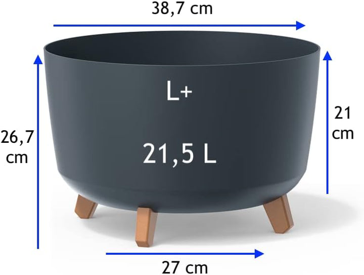 MELTOM Blumentopf Schale mit Füssen Einsatz Blumenschale Kräutertopf Übertopf, 39 cm x 27 cm (Anthra