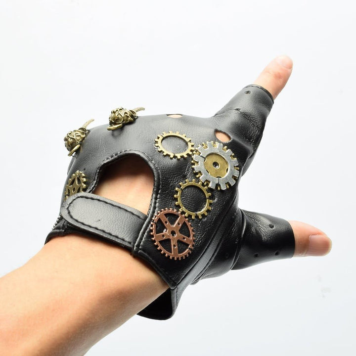 BLESSUME Steampunk Handschuhe Fingerlose Unisex Schwarz