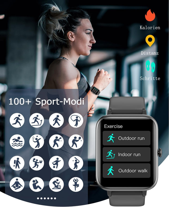 GRV Smartwatch für Damen Herren mit Telefonfunktion,Fitnessuhr mit Pulsmesser SpO2 Schlafmonitor Sch