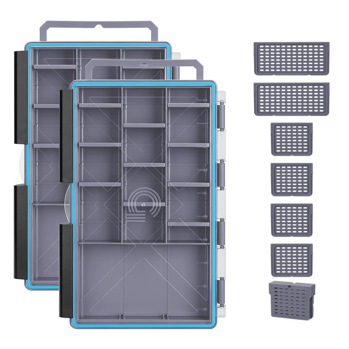 Gonex Köderboxen Angeln 2er-Pack, Wasserdichte Angelboxen mit Verstellbaren Fächern, Transparente Tr