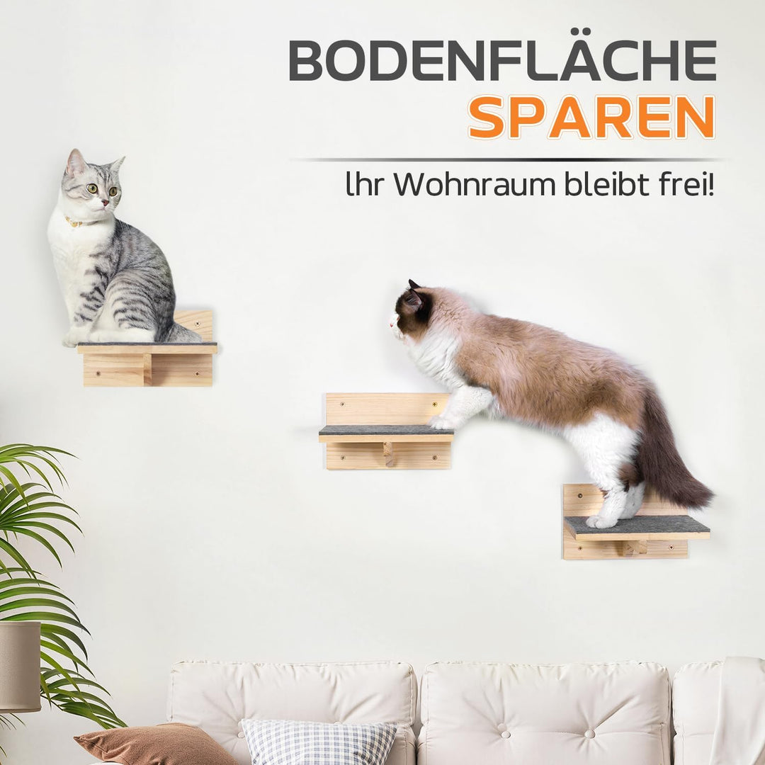 Kletterwand Katzen Katzentreppe Wand 4er-Set Katzen Kletterwand Set Stabiler Katzenwand Naturholz Ka