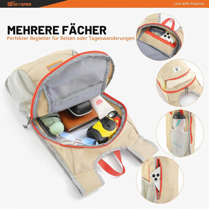 SKYSPER Faltbarer Rucksack 10L Klein Ultraleicht Tagesrucksäcke Wanderrucksack Reisenrucksack Trekki