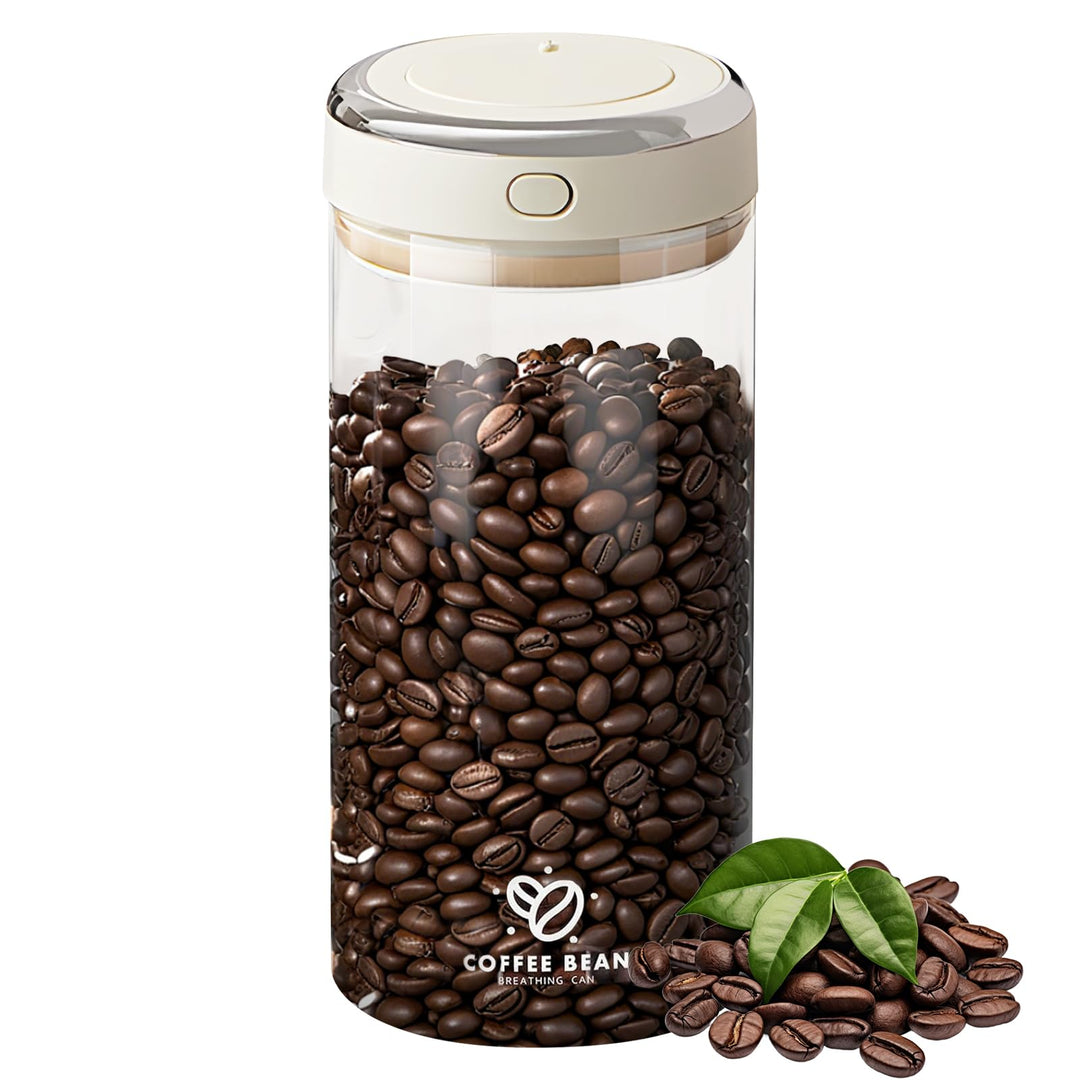 Kaffeedose Luftdicht 1700ml, Vakuum Kaffeedose aus Borosilikatglas mit CO₂-Auslassventil und Datumsa
