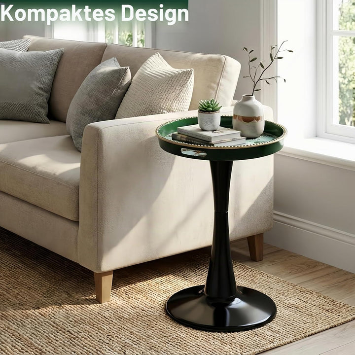 Eleganter runder Beistelltisch – 33 cm künstlerisch gemusterter Getränketisch mit glänzender Tablett
